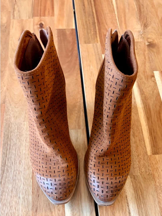the buckle Shoes - Tan Perforated Ankle Booties - Classic Everyday Style